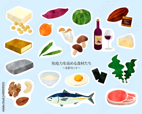 免疫力を高める食材たち／健康／水彩セット