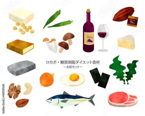 糖質制限／低糖質／ロカボ／ダイエット／食材／水彩セット