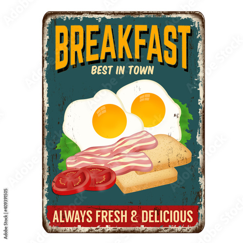 Breakfast vintage rusty metal sign