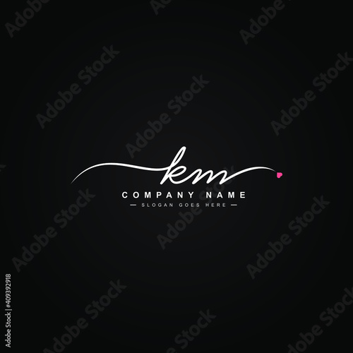Initial Letter KM Logo - Hand drawn Signature Logo photo