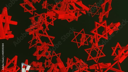 Futuristic shape, animation of an abstract objects. Zooming or flying through. Glow and dynamic technology concept background.