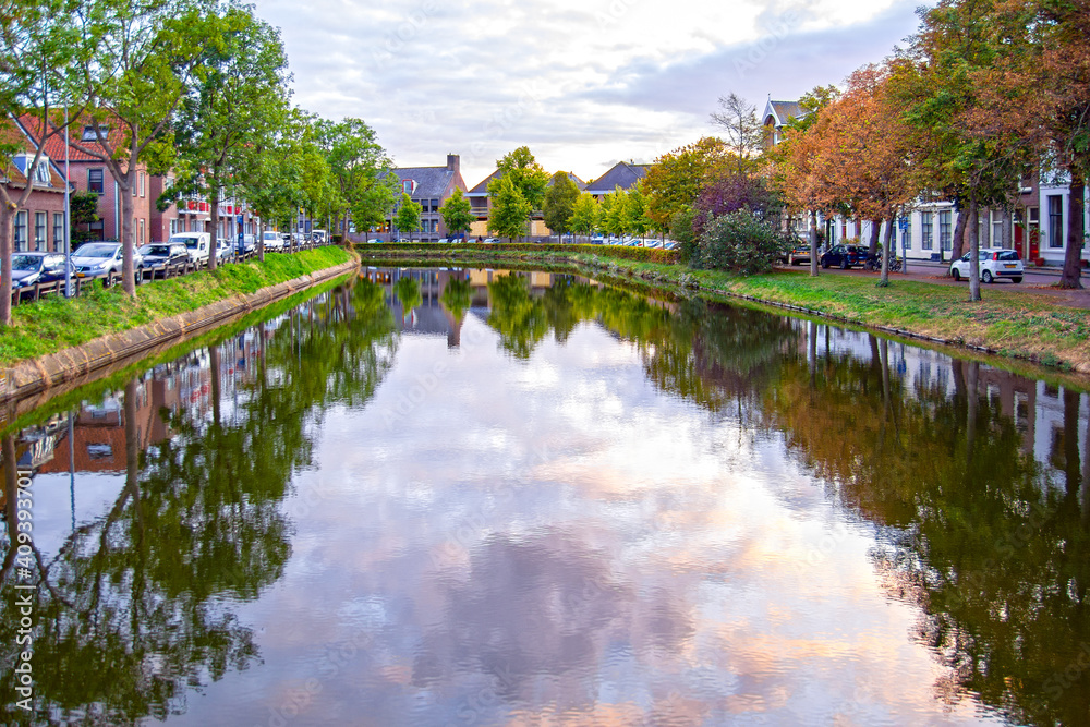 Middelburg, Netherlands, water channel in residential district