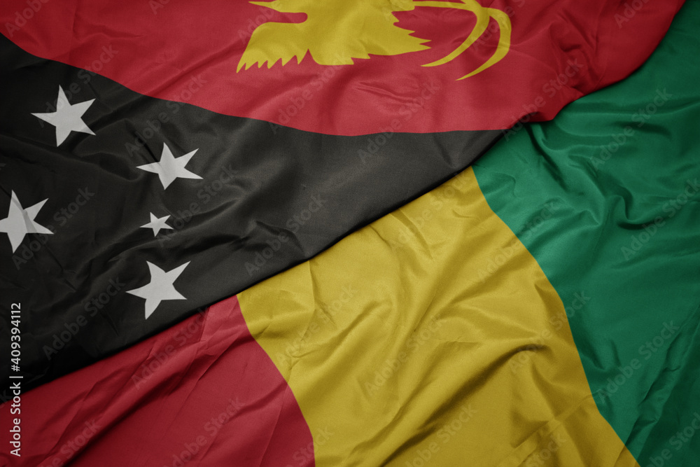 waving colorful flag of guinea and national flag of Papua New Guinea . waving colorful flag of guinea and national flag of Papua New Guinea .