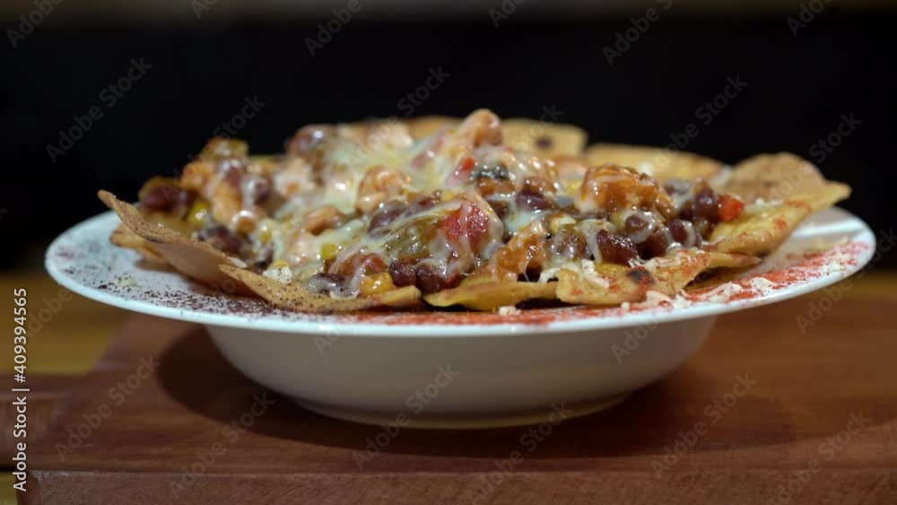 Chili con carne with chicken on the plate. Chili con carne with chicken on the plate.