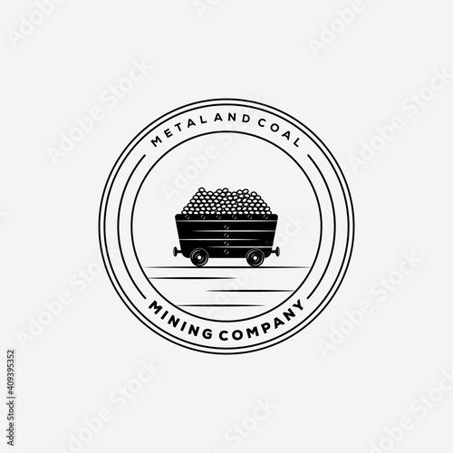 vintage coal mining wagon logo vector illustration design