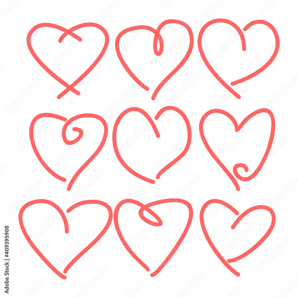 set of hand drawn hearts valentine day