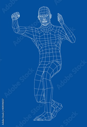 Wireframe boxing man. Vector