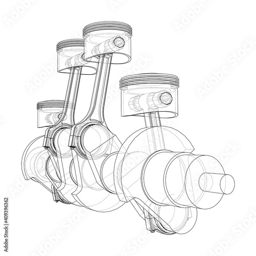 Engine crankshaft with pistons outline. Vector