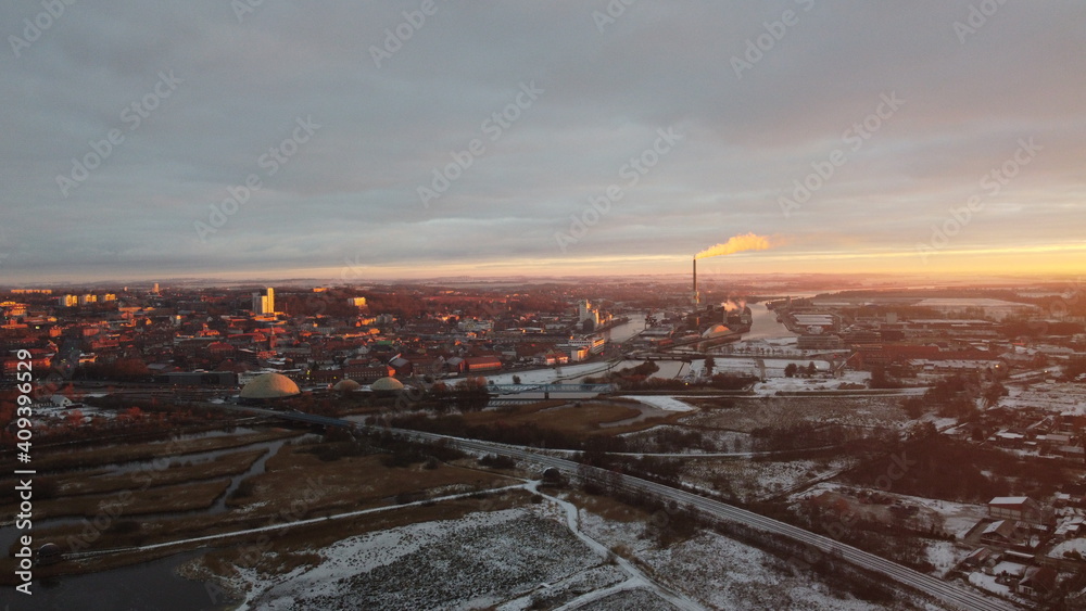 Sunny Winter Early Morning Over City In Denmark, January 2021