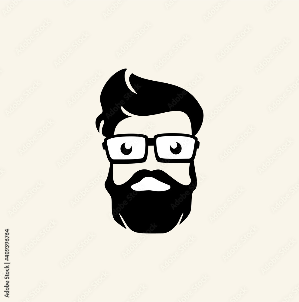 Beard Gentle Man Logo Vector Illustration, Geek Glasses, 
Barber shop Logo logo template, Haircut men vector
