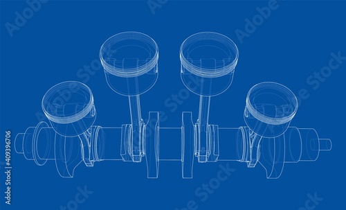 Engine crankshaft with pistons outline. Vector