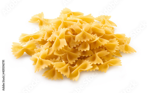 raw pasta farfalle on white isolated background