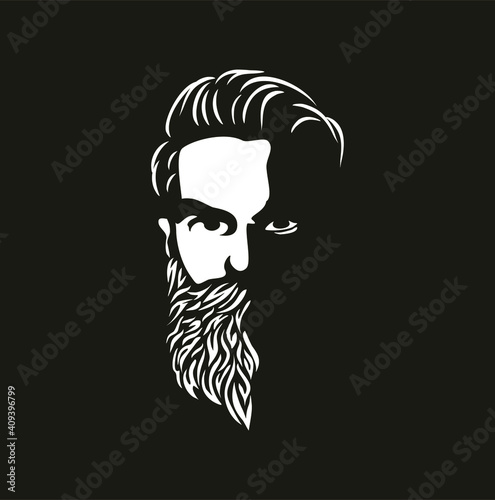 Vector black and white of hipster man logo. 
Silhouette of hipster guy in profile for barber shop. 
Elements for logo and tattoo in hipster style