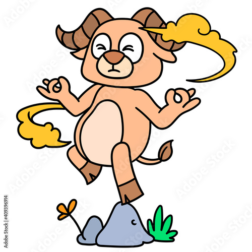 the sheep is meditating concentrating energy until it flies, doodle icon image kawaii