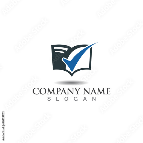 Book with check mark logo accounting analytic vector design template