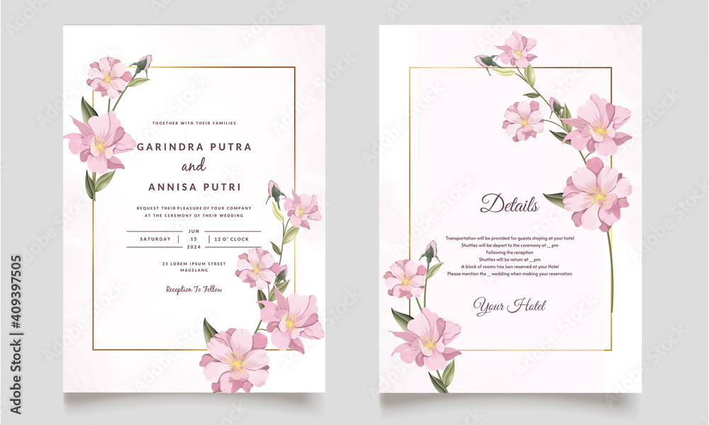 Fototapeta Floral wedding invitation template set with elegant leaves Premium Vector