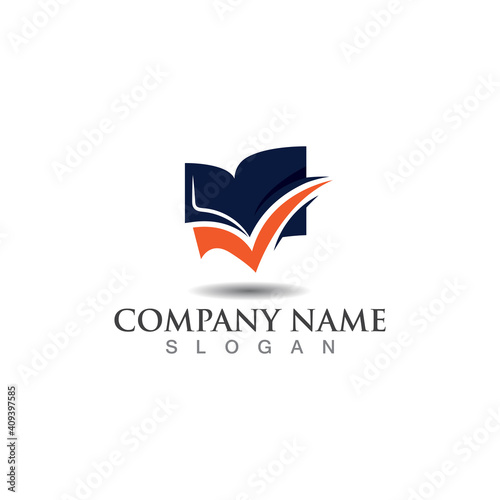 Book with check mark logo accounting analytic vector design template