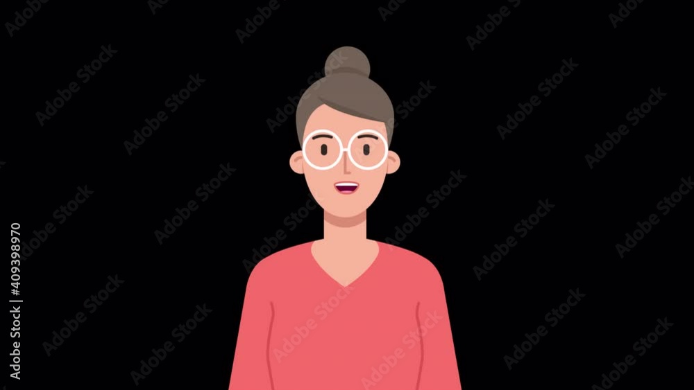 lip syncing Facial Animation for narration. head of female character speaking, Teacher. looped animated footage in flat style. talking mouth and lips expressions, articulation with ALPHA Channel