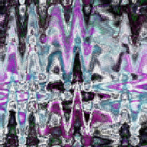 Transparent crack glass window, zigzag ice pattern violet on dark background