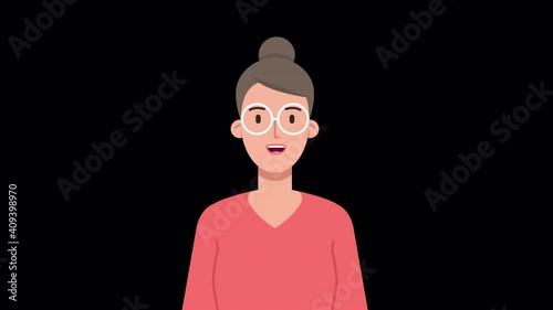 lip syncing Facial Animation for narration. head of female character speaking, Teacher. looped animated footage in flat style. talking mouth and lips expressions, articulation with ALPHA Channel photo