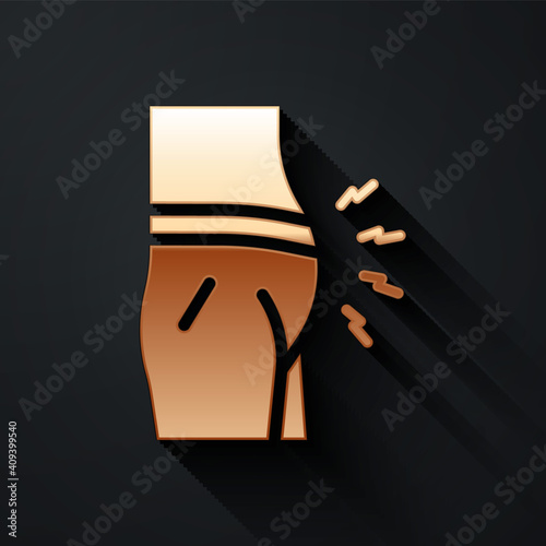 Gold Abdominal bloating icon isolated on black background. Constipation or diarrhea. Long shadow style. Vector.