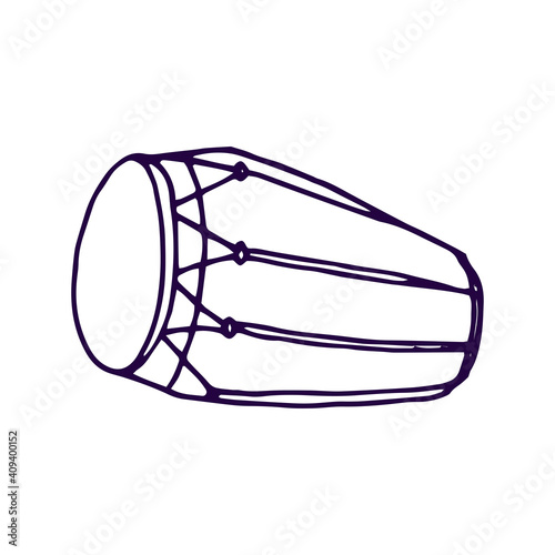 traditional percussion instrument isolated on white background. kendang, indonesian percussion instrument. hand drawn vector. kendang vector illustration. doodle for kids, cover, banner, poster, logo. photo