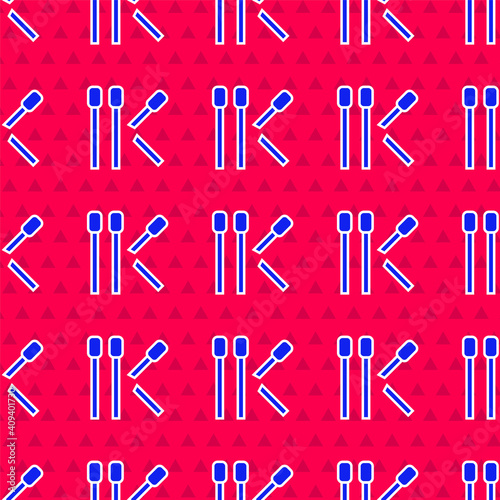 Blue Matches icon isolated seamless pattern on red background. Vector.
