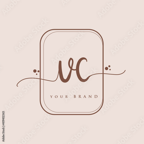 VC Initial handwriting logo. Hand lettering Initials logo branding, Feminine and luxury logo design isolated on elegant background.
