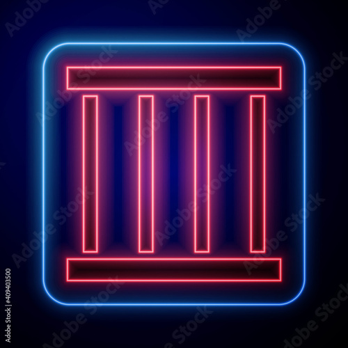 Glowing neon Prison window icon isolated on blue background. Vector.