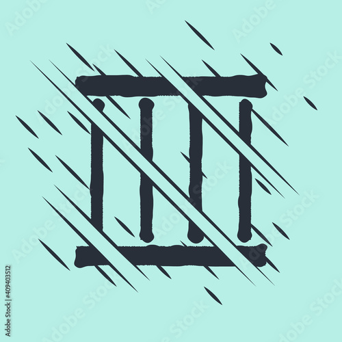 Black Prison window icon isolated on green background. Glitch style. Vector.