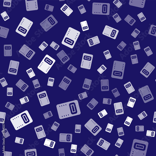 White Police assault shield icon isolated seamless pattern on blue background. Vector.