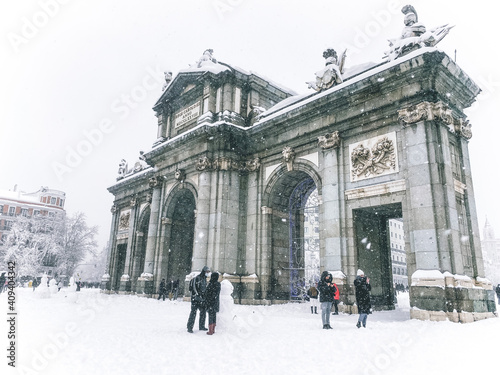 The  Famous Alcala Door (Puerta de Alcala) during the snow photo