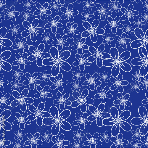 Seamless vector pattern with simple outline little flowers in blue colors. Print design for textile, fabric, wallpaper, packaging, wrapping paper. 