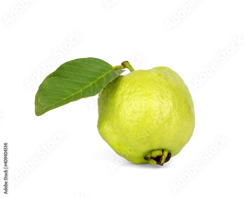 Guava fruit and green leaf isolated on white background, clipping path