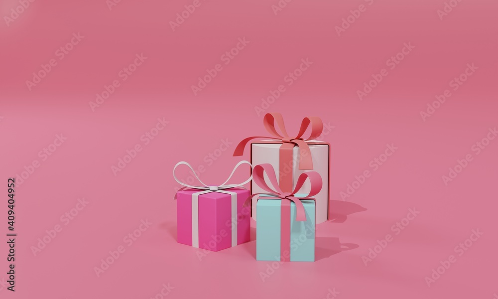 3D rendering flat illustration Online shopping store on gift. Premium illustration