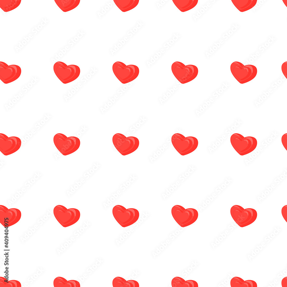 Geometric pattern with red 3d hearts on a white background. Romantic seamless vector pattern for Valentine's Day, wedding, anniversary, wallpaper, fabric, wrapping paper. 