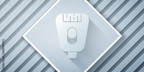Paper cut Epilator icon isolated on grey background. Depilation by electric razor. Hair removal on the body. Paper art style. Vector.