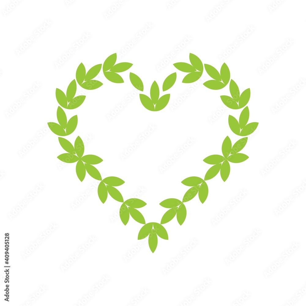 Green leaf heart frame. Vector logo icon template