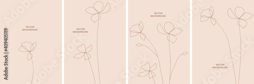 Set of vector abstract backgrounds templates in minimal style with flowers.
