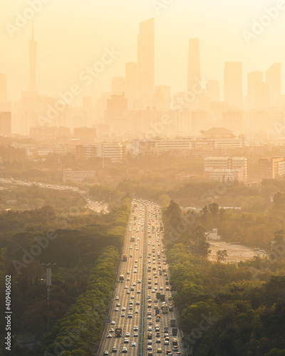 sunset over the city