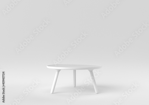 Fototapeta Naklejka Na Ścianę i Meble -  White modern coffee table on white background. minimal concept idea. monochrome. 3d render.
