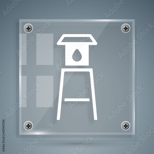 White Water tower icon isolated on grey background. Square glass panels. Vector.