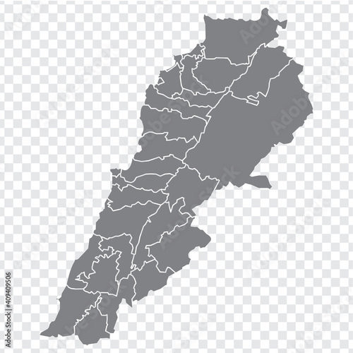 Blank map  of Lebanon. Districts of Lebanon map. High detailed vector map  Lebanese Republic on transparent background for your web site design, logo, app, UI.  EPS10. 