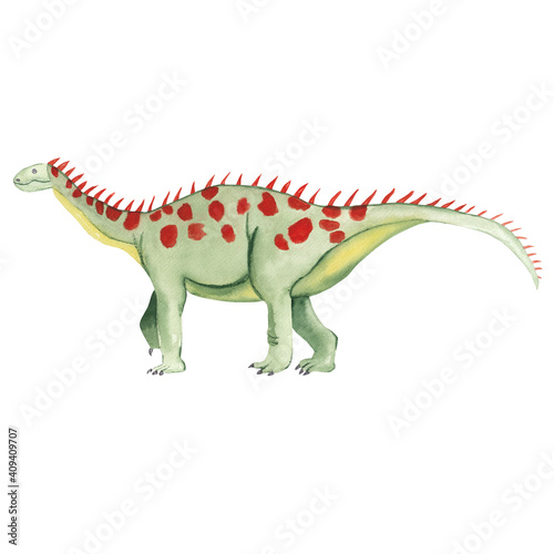 Watercolor dinosaur. Cute dino. Green hand painted dinosaur. Prehistoric animal Baby shower  nursery  kids  children illustration. Watercolor clipart. 