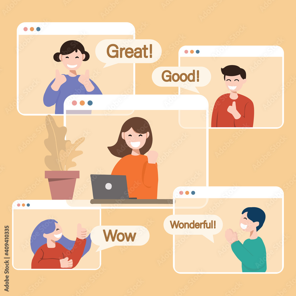 concept of Increased work efficiency in response to positive responses from work colleagues. coworker support each others for happy work. flat design vector illustration.. concept of Increased work efficiency in response to positive responses from work colleagues. coworker support each others for happy work. flat design vector illustration..