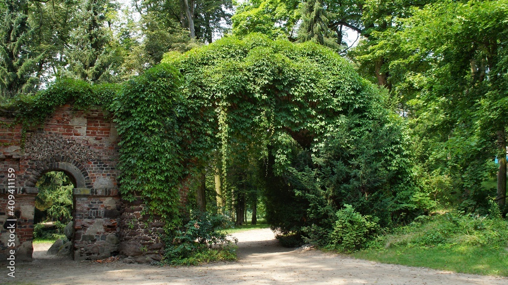 historic stone arch in the Arkadia romantic park near Nieborów in Poland