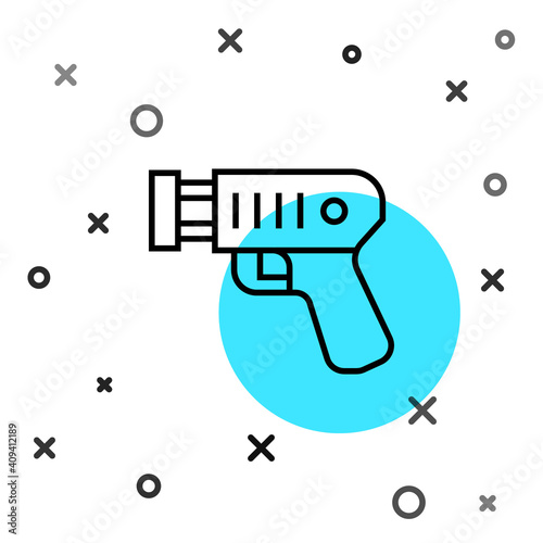Black line Police electric shocker icon isolated on white background. Shocker for protection. Taser is an electric weapon. Random dynamic shapes. Vector.