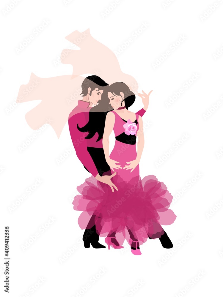 Young caucasian people in love dancing tango isolated on white background. Young caucasian people in love dancing tango isolated on white background.