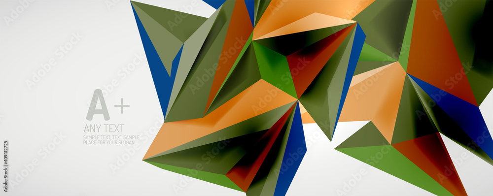 Vector triangle geometric backgrounds. Low poly 3d shape on light backdrop. Vector illustration for covers, banners, flyers and posters and other designs Vector triangle geometric backgrounds. Low poly 3d shape on light backdrop. Vector illustration for covers, banners, flyers and posters and other designs