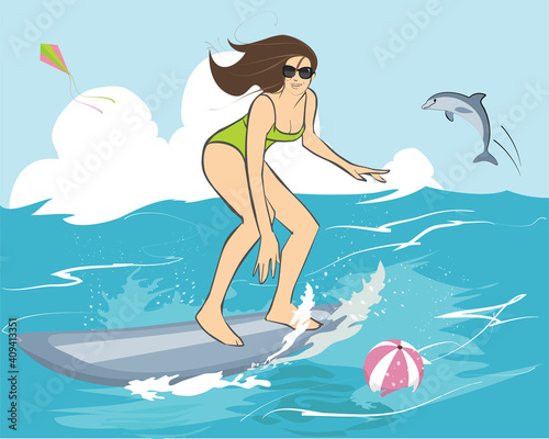 Woman surfer enjoying summer sea